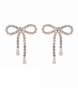 CZ Bow Baguette Drop Earrings