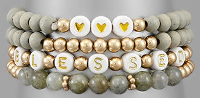 "Blessed" Gray Bracelet Stack