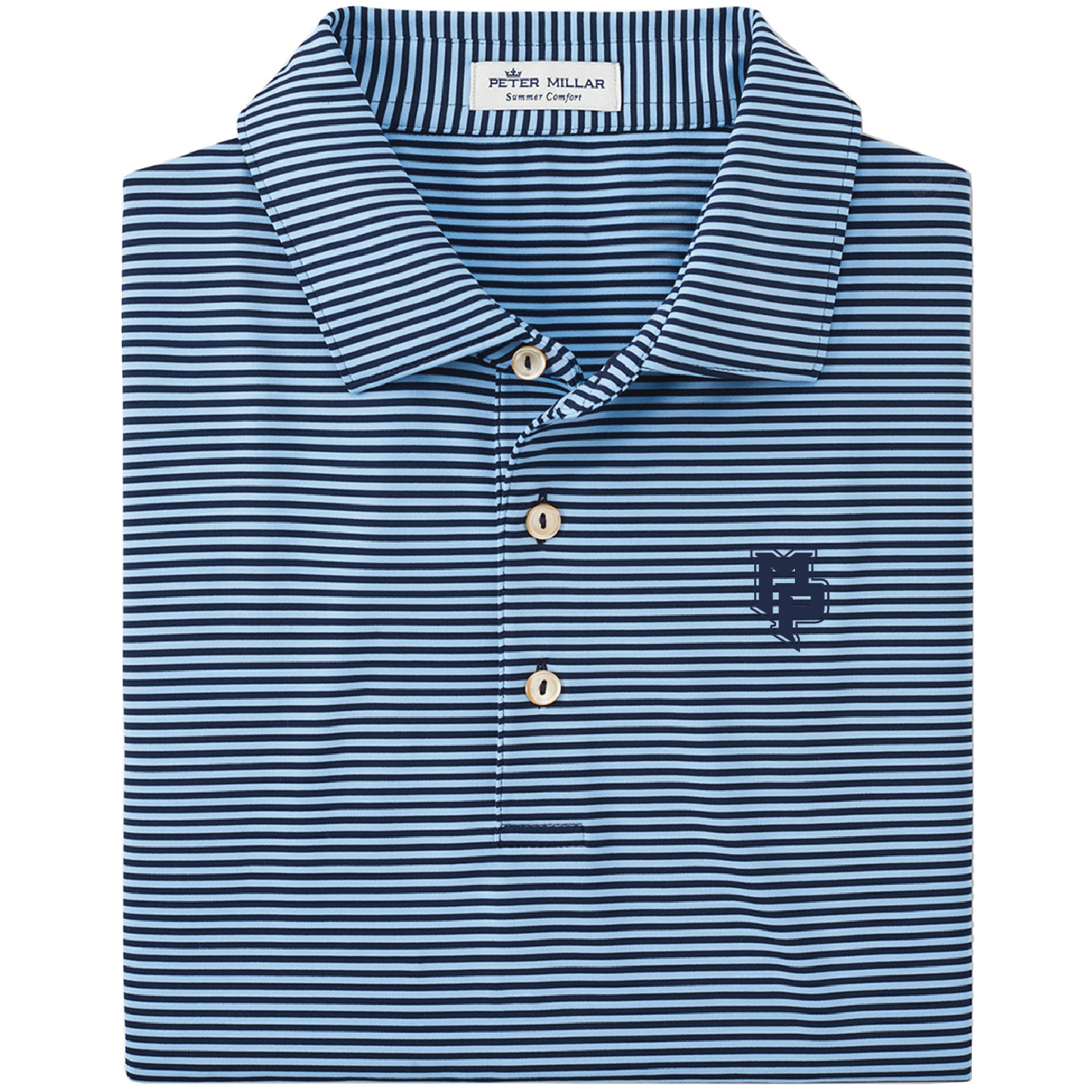 Men's Peter Millar Hales Performance Polo Stripe - Navy/Cottage Blue