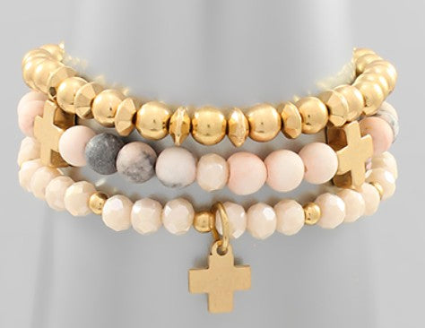 Cross and Stone Beaded Bracelets