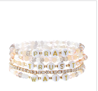 Pray Trust Wait Beaded Bracelet Set