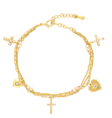 3 Row Cross & Multi Charm Bracelet