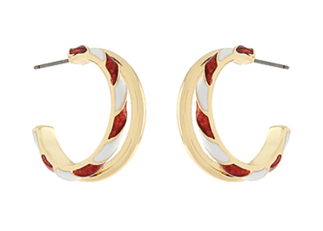 Christmas Candy Cane Double Layered Hoops