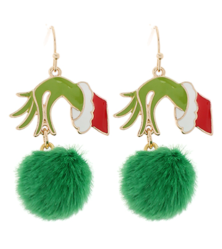Grinch Hand & Fur Ball Earrings