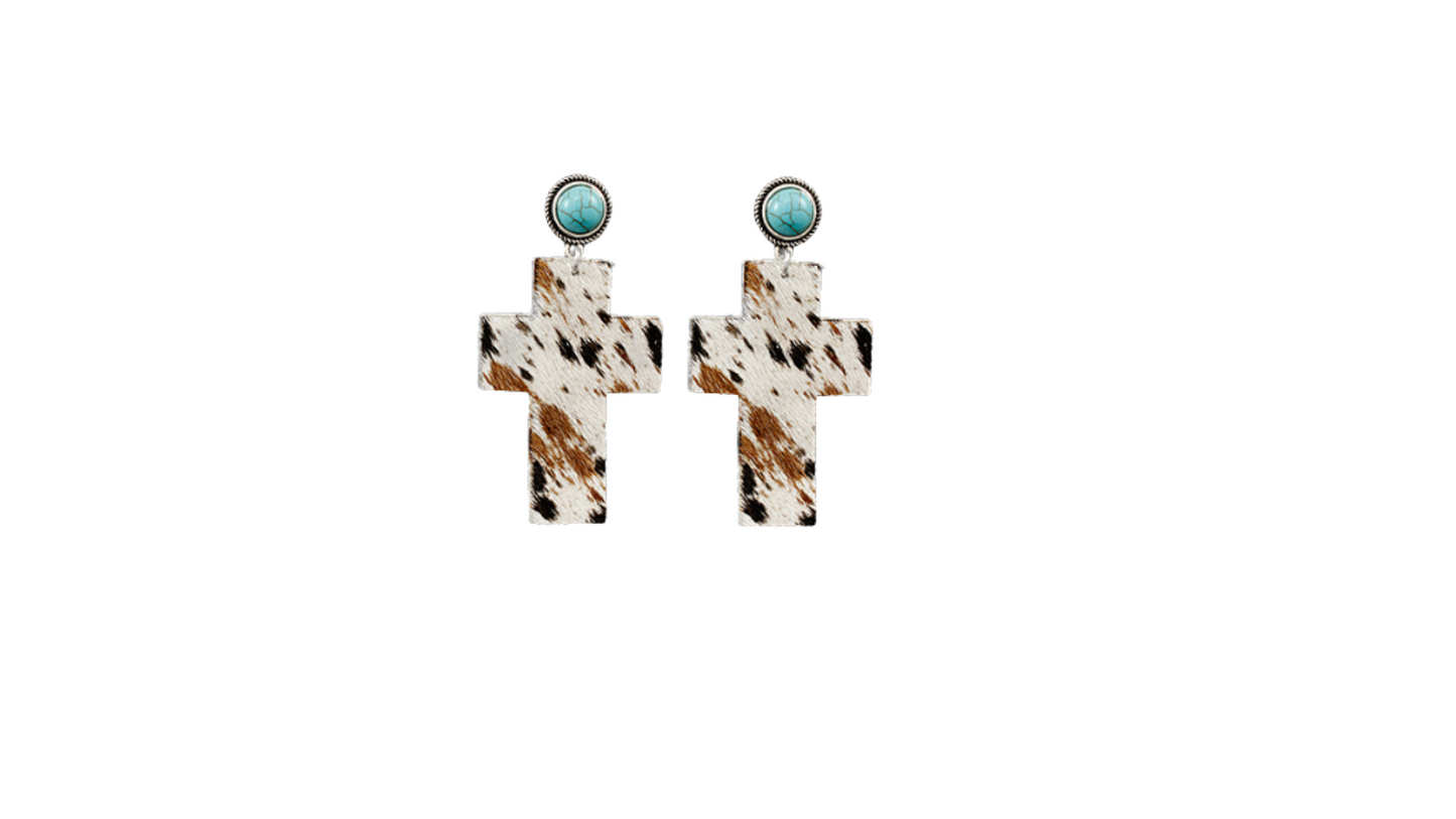 Cow hide Cross Earrings
