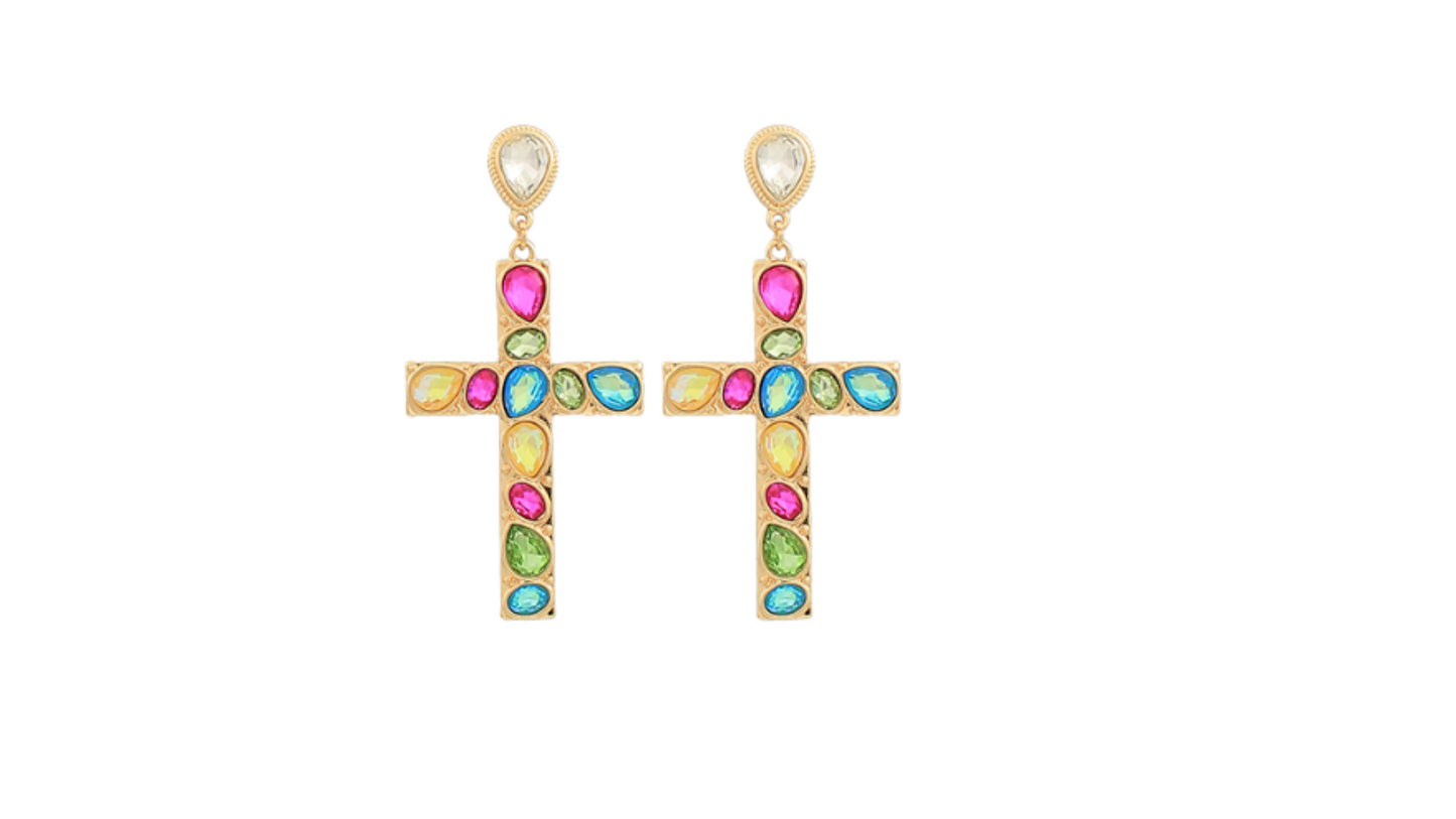 Crystal Drop Cross Earrings