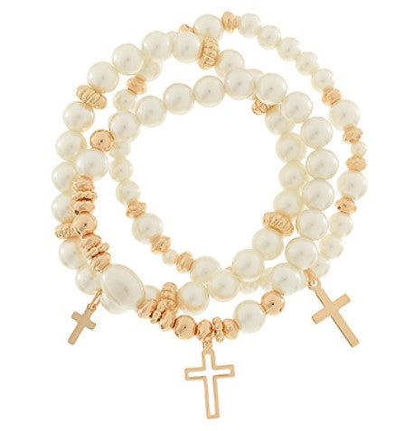 Cross Charm Bracelet (Set of 3)