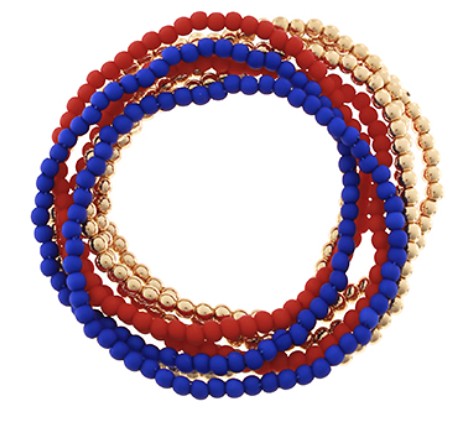 Red Blue Gold Beaded Bracelet Stack
