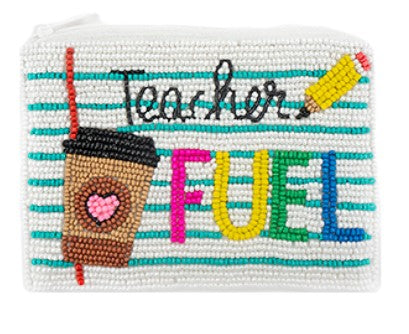 "Teacher Fuel" Beaded Coin Pouch
