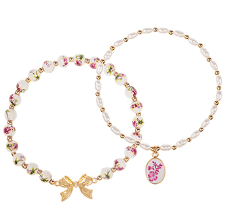 2 Row Bow & Ceramic Charm Bracelet
