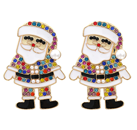 Jeweled Christmas Santa Enamel Earrings
