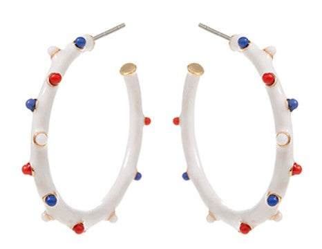 Blue / Red / White Enamel Hoop Earrings
