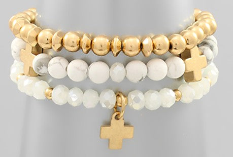 Cross and Stone Beaded Bracelets